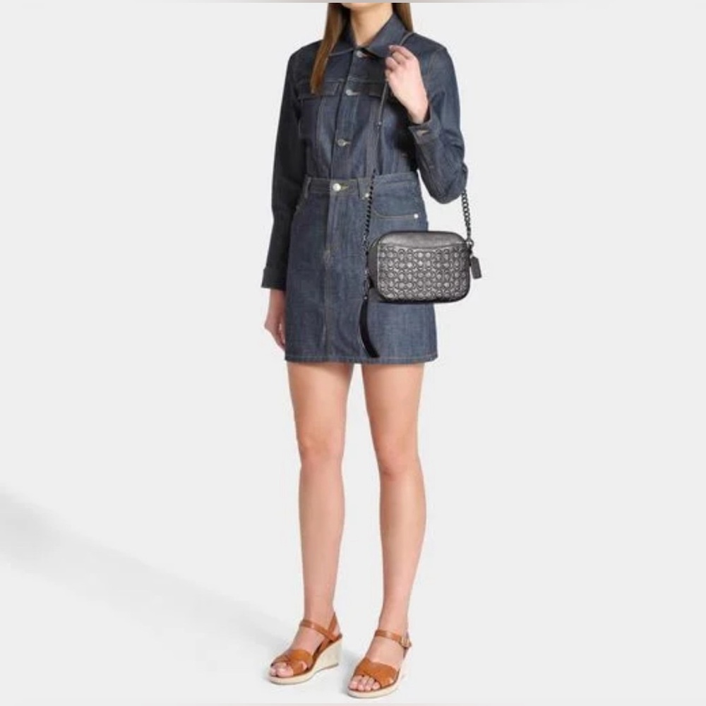 Coach Metallic Signature Embossed Leather Camera Bag - Picture 15 of 15